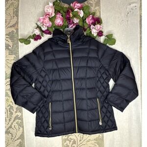 Michael Kors Women's Down Puffer Jacket 0X L Full Zip Packable Hood Quilted Read